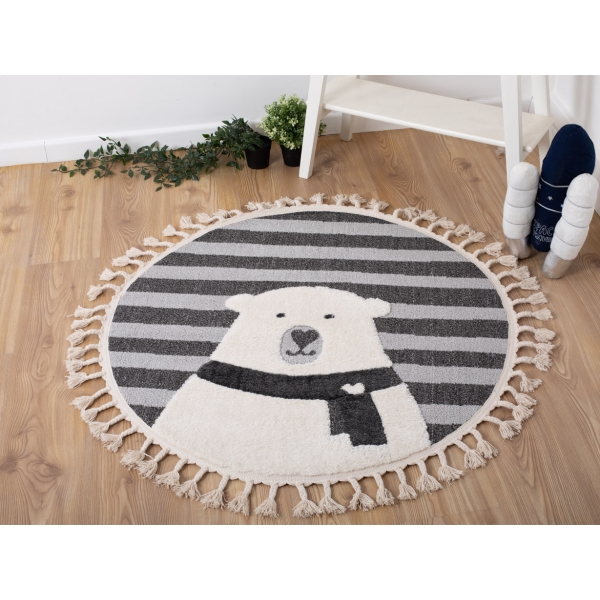 Katy Bear 120 x 120 cm Round Zymta Winter Carpet - Anthracite / Grey