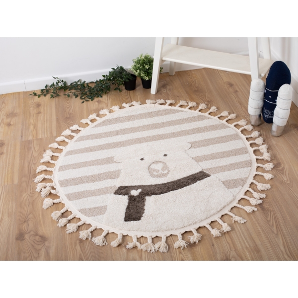 Katy Bear 60 x 60 cm Round Zymta Winter Carpet - Cream / Beige