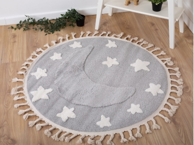 Katy Good Night 60 x 60 cm Round Zymta Winter Carpet - Cream / Grey