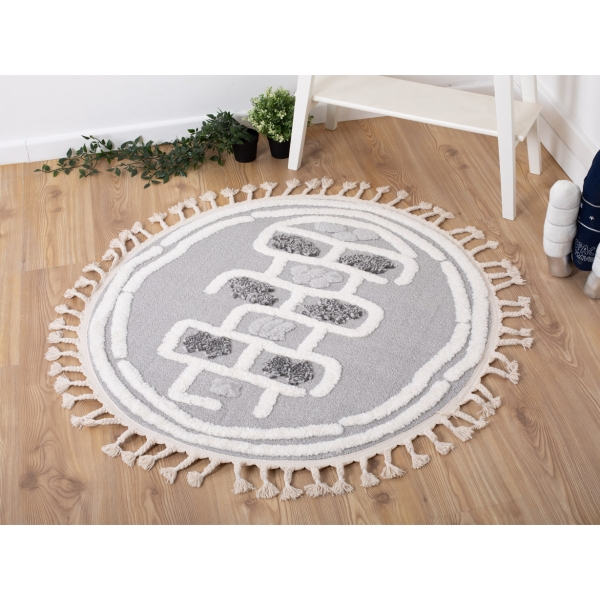 Katy Hopscotch 100 x 100 cm Round Zymta Winter Carpet - Cream / Grey