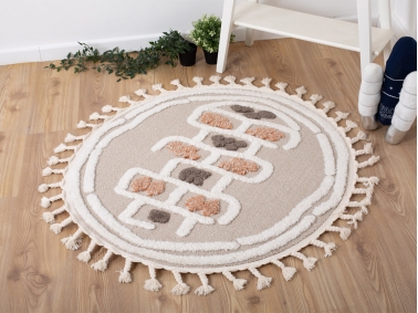 Katy Hopscotch 120 x 120 cm Round Zymta Winter Carpet - Cream / Beige