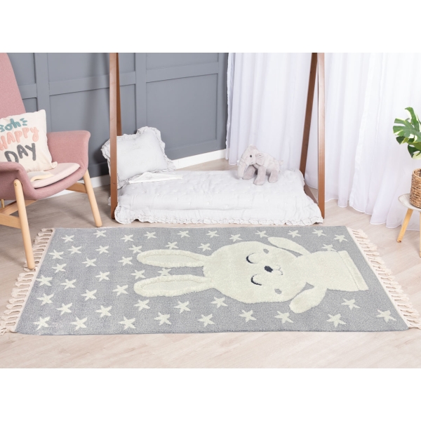 Katy Rabbit 150 x 230 cm Zymta Winter Carpet - Cream / Grey