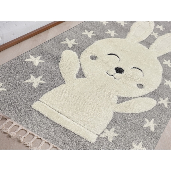 Katy Rabbit 80 x 150 cm Zymta Winter Carpet - Cream / Grey