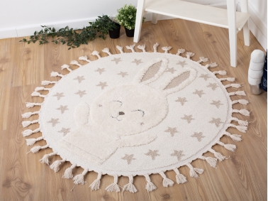 Katy Rabbit 60 x 60 cm Round Zymta Winter Carpet - Cream / Beige