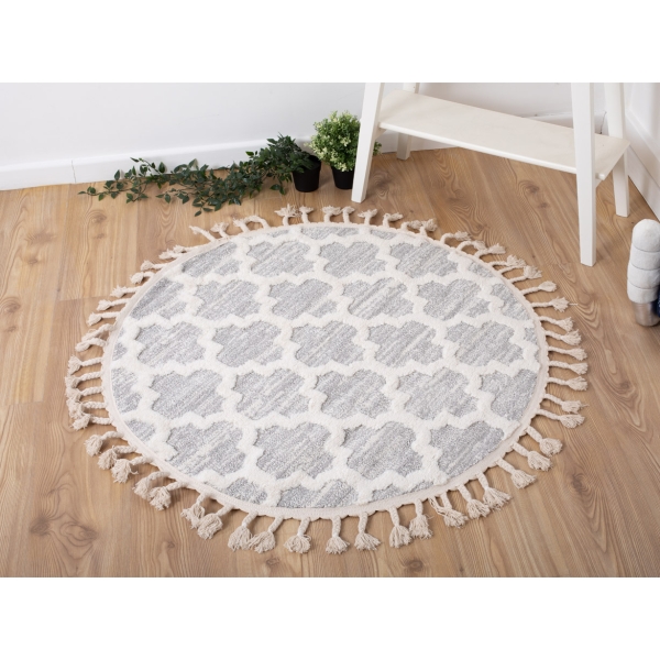 Katy Halley 60 x 60 cm Round Zymta Winter Carpet - Cream / Grey