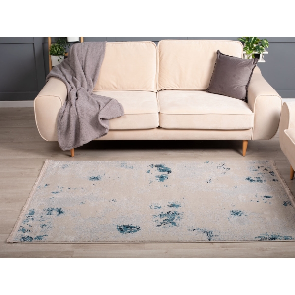 Paris Grassy 300 x 400 cm Zymta Winter Carpet - Beige / Petrol Blue