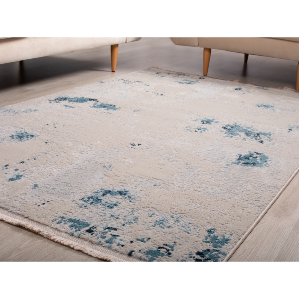 Paris Grassy 80 x 150 cm Zymta Winter Carpet - Beige / Petrol Blue