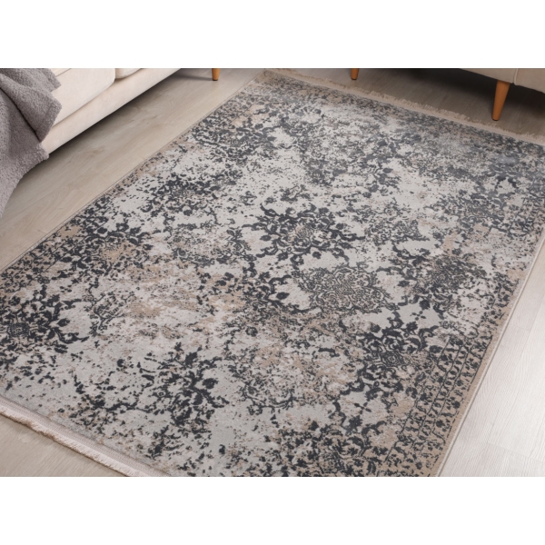 Paris Bloom 80 x 150 cm Zymta Winter Carpet - Dark Grey / Dark Beige