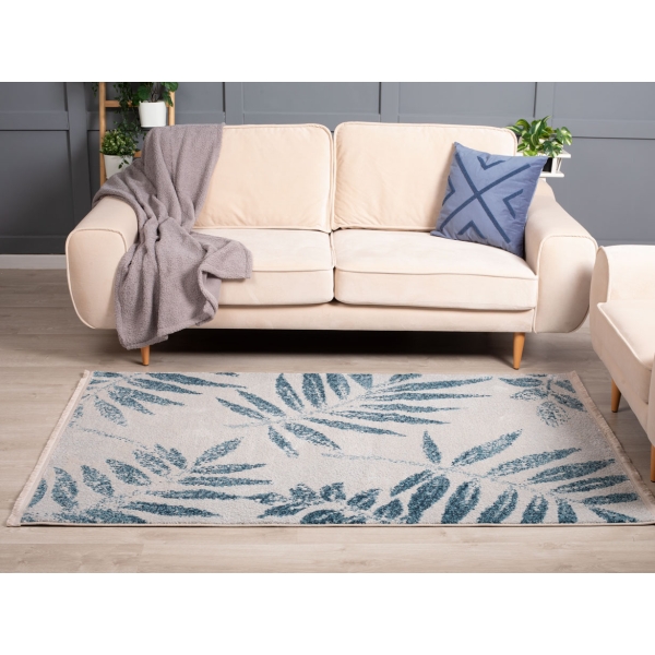 Paris Leaves 120 x 180 cm Zymta Winter Carpet - Light Grey / Turquoise