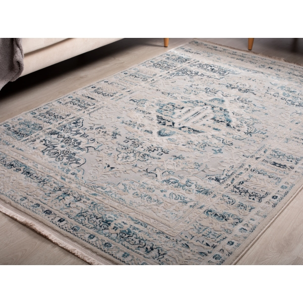 Paris Moroccan 80 x 150 cm Zymta Winter Carpet - Beige / Turquoise