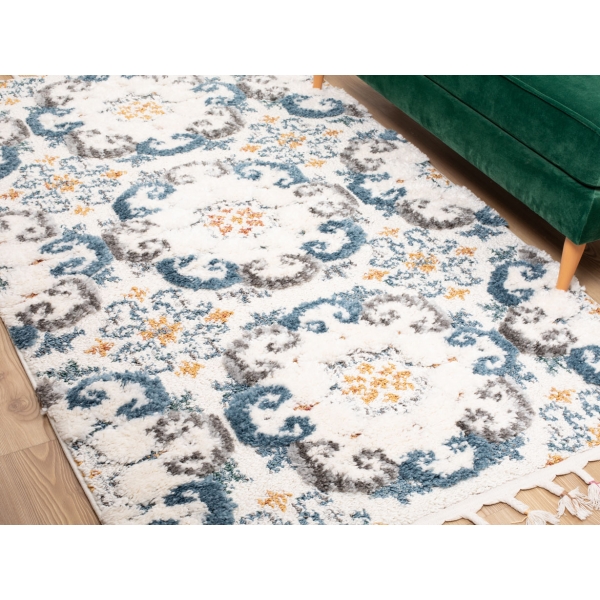 Barcelona Rosette 120 x 180 cm Zymta Winter Carpet - Blue / Cream