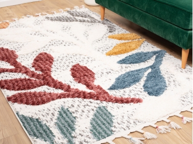 Barcelona Herbya 80 x 150 cm Zymta Winter Carpet - Cream / Grey / Dark Pink / Petrol Blue