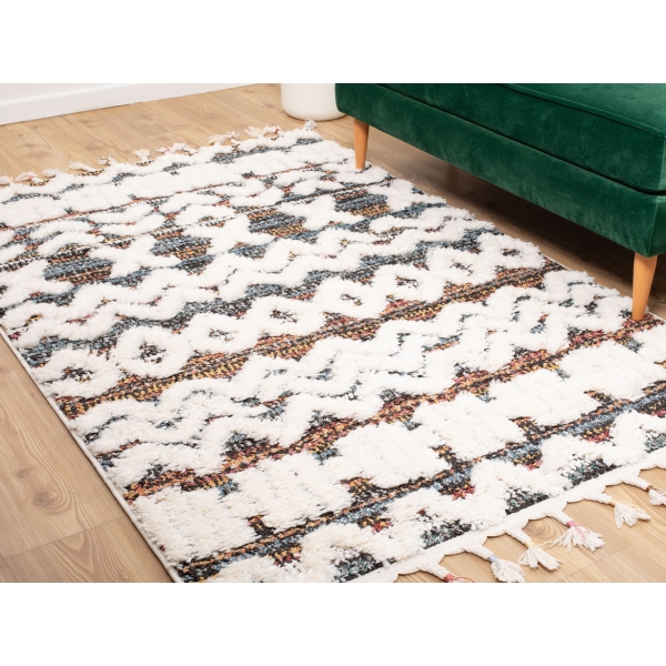 Barcelona Zigzag 80 x 150 cm Zymta Winter Carpet - Cream / Blue