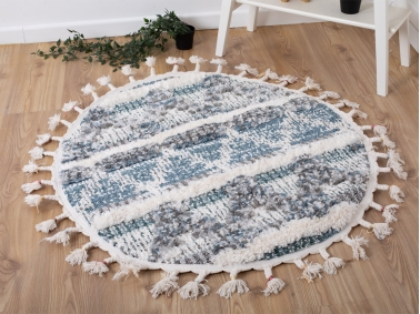 Barcelona Trona 100 x 100 cm Round Zymta Winter Carpet - Blue / Cream