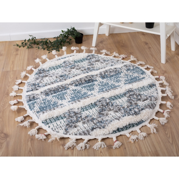 Barcelona Trona 100 x 100 cm Round Zymta Winter Carpet - Blue / Cream