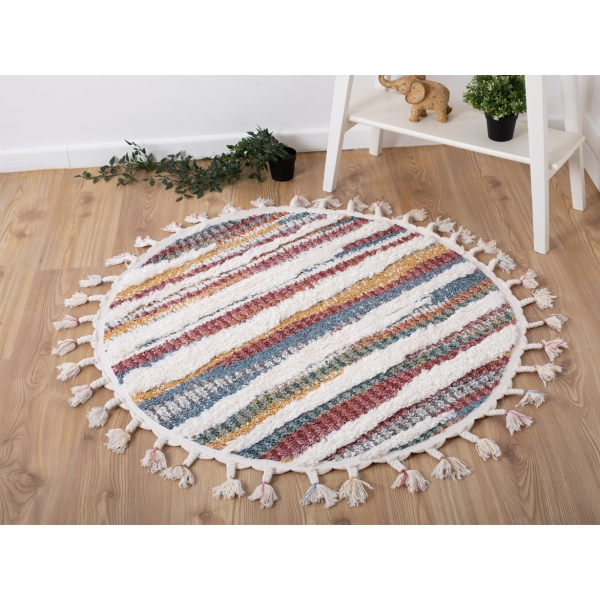 Barcelona Dalian 100 x 100 cm Round Zymta Winter Carpet - Cream / Cherry