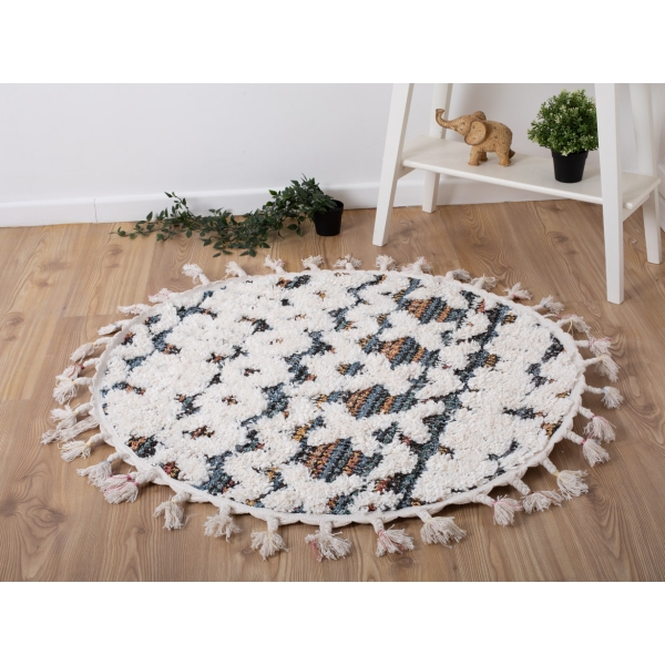 Barcelona Zigzag 100 x 100 cm Round Zymta Winter Carpet - Cream / Blue