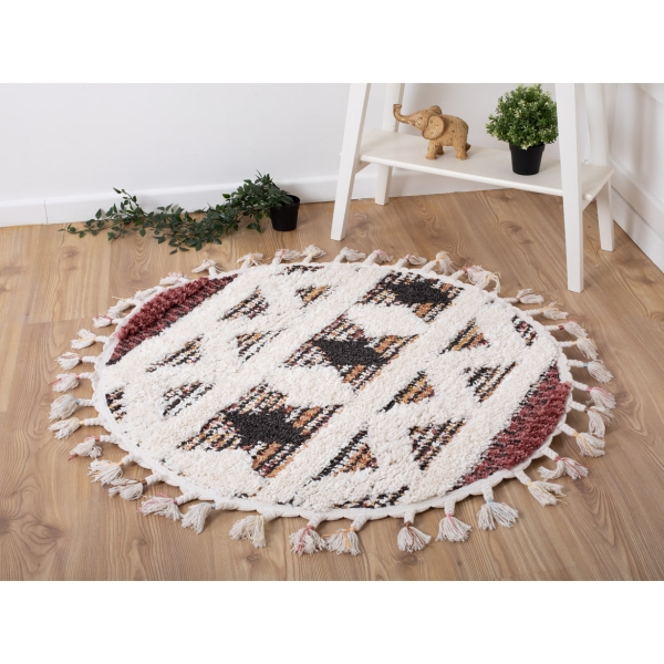 Barcelona Redento 100 x 100 cm Round Zymta Winter Carpet - Cherry / Cream
