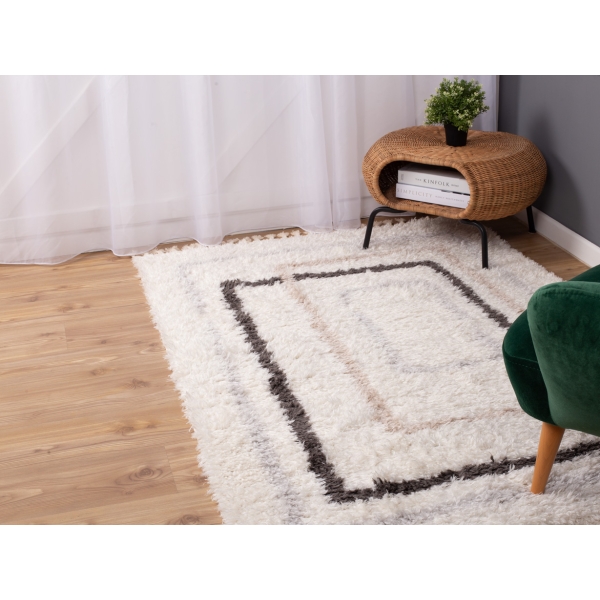 Bohemian Rectangles 200 x 300 cm Zymta Winter Carpet - Off White / Dark Grey / Light Grey / Light Beige