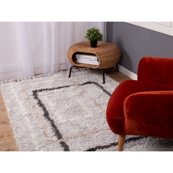 Bohemian Rectangles 120 x 180 cm Zymta Winter Carpet - Light Grey / Off White / Dark Grey / Light Beige