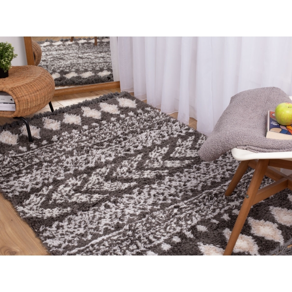Bohemian Pova 160 x 230 cm Zymta Winter Carpet - Dark Grey / Off White