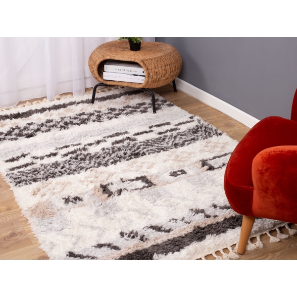 Bohemian Dolly 160 x 230 cm Zymta Winter Carpet - Off White / Dark Grey / Grey / Light Beige 