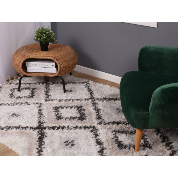 Bohemian Lozzi 80 x 150 cm Zymta Winter Carpet - Dark Grey / Off White / Light Grey / Light Beige