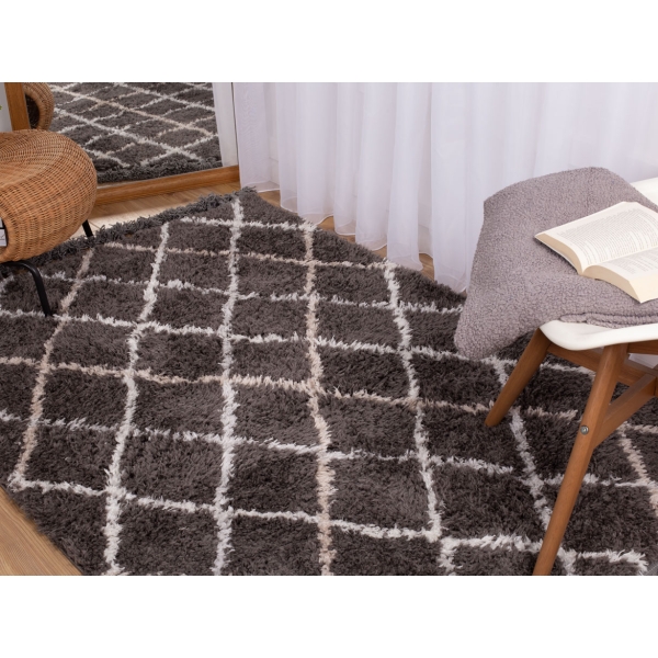 Bohemian Lozenges 120 x 180 Cm Zymta Winter Carpet - Dark Grey / Grey / Off White