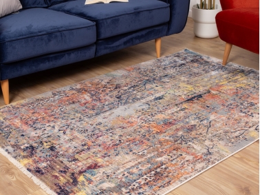Rome Fall Trees 80 x 160 cm Zymta Winter Carpet - Navy Blue / Blue / Salmon / Yellow
