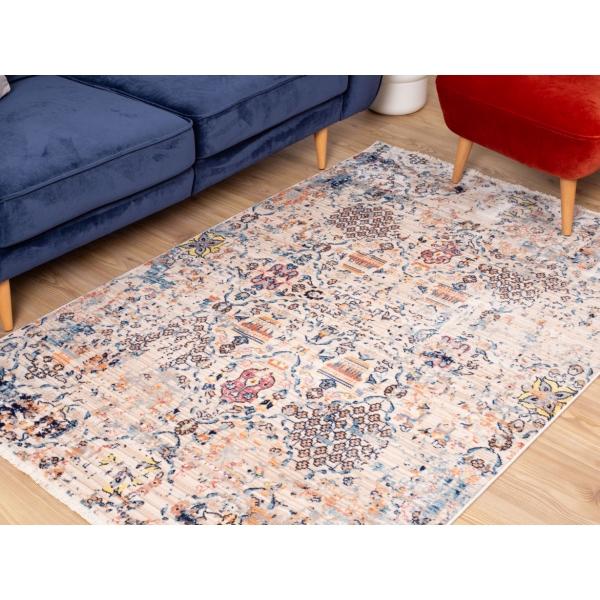 Rome Herby 120 x 180 cm Zymta Winter Carpet - Blue / Orange / Pink / Light Beige