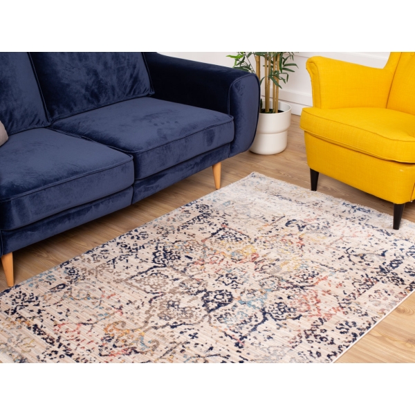 Rome Blossom 300 x 400 cm Zymta Winter Carpet - Light Beige / Navy Blue / Yellow / Pink
