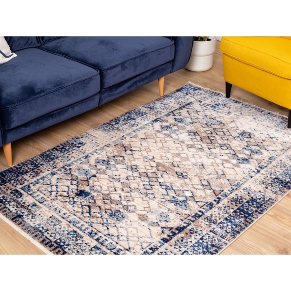 Rome Prisma 160 x 240 cm Zymta Winter Carpet - Beige / Navy Blue / Blue / Salmon