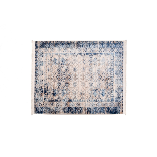 Rome Prisma 80 x 100 cm Zymta Winter Carpet - Beige / Navy Blue / Blue / Salmon