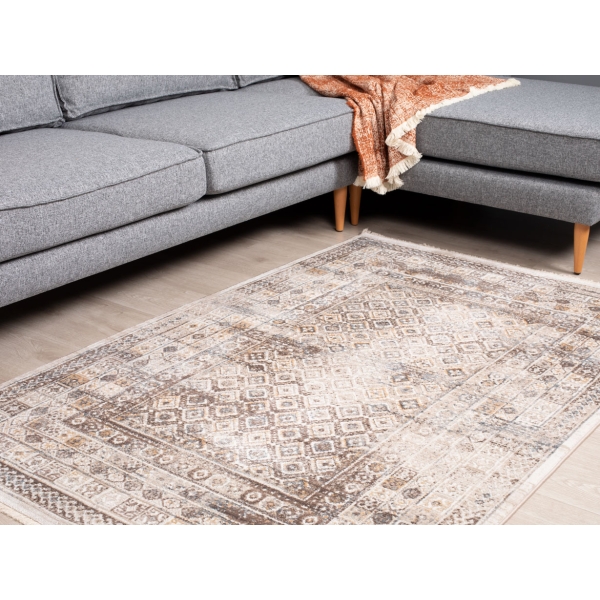 Tokyo Aztec 80 x 160 cm Zymta Winter Carpet - Ecru / Brown / Beige / Grey