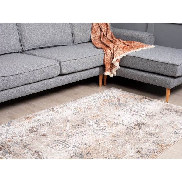Tokyo Frilly 120 x 180 cm Zymta Winter Carpet - Dark Beige / Ecru / Grey / Brown