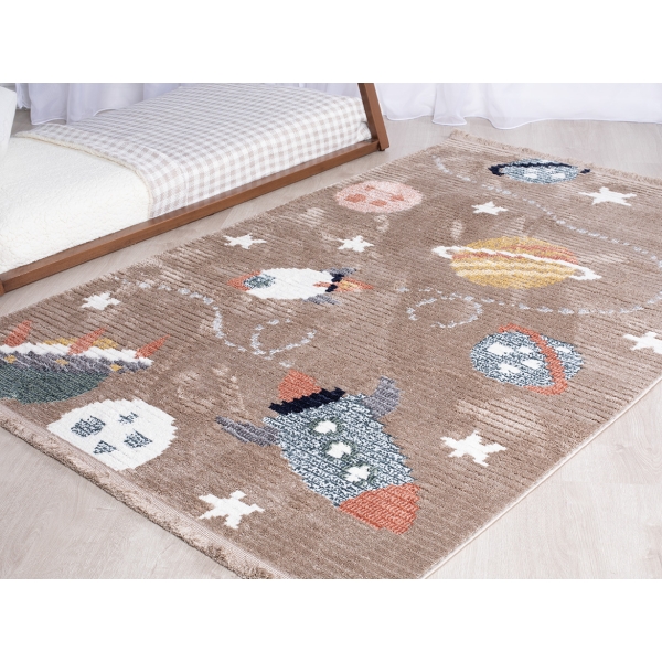 Comfy Space 80 x 150 cm Zymta Winter Carpet - Light Brown / Off White / Green / Salmon