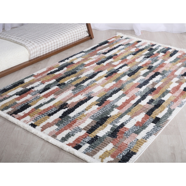 Comfy Slides 80 x 150 cm Zymta Winter Carpet - Salmon / Off White / Green / Dark Yellow
