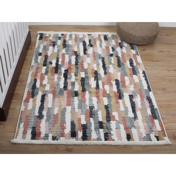 Comfy Slides 200 x 300 cm Zymta Winter Carpet - Salmon / Off White / Green / Dark Yellow