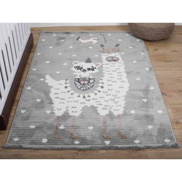 Comfy Lama 160 x 230 cm Zymta Winter Carpet - Grey / Off White / Green / Brown