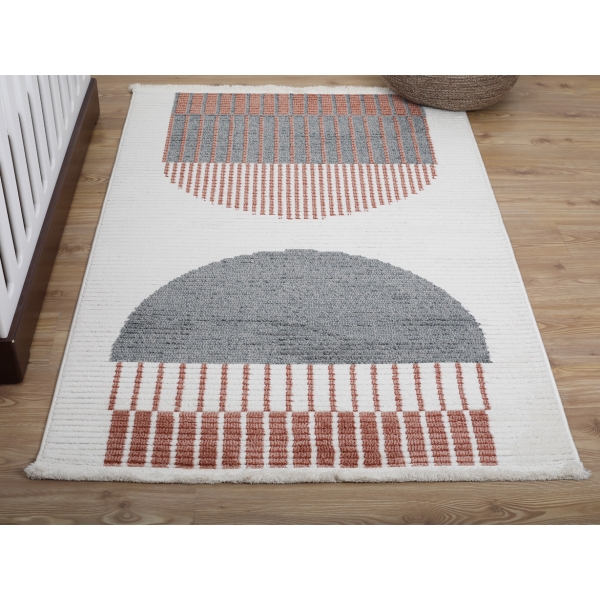 Comfy Debby 200 x 300 cm Zymta Winter Carpet - Off White / Indigo / Burnt Orange / Salmon