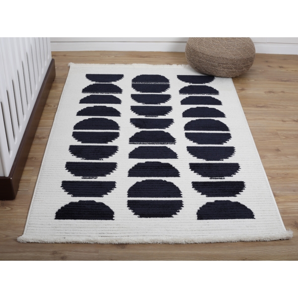 Comfy Arches 160 x 230 cm Zymta Winter Carpet - Off White / Navy Blue