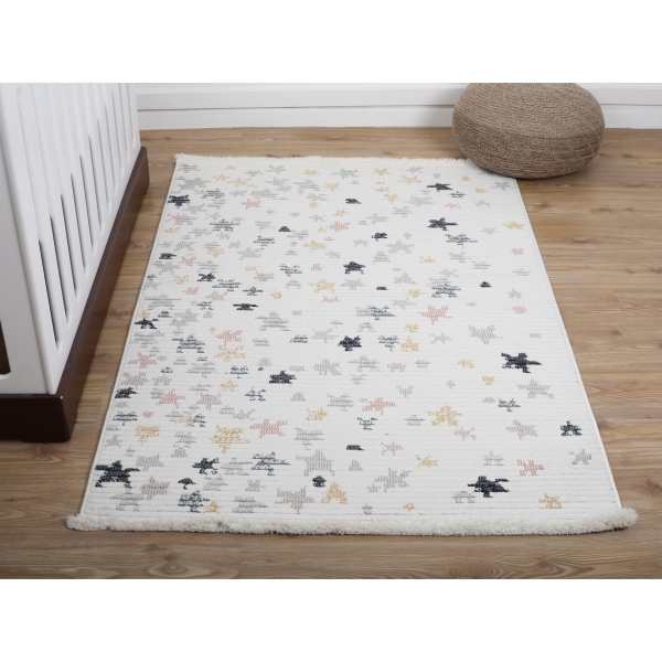 Comfy Mini Stars 120 x 180 cm Zymta Winter Carpet - Off White / Light Grey / Yellow / Salmon