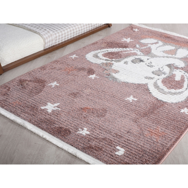 Comfy Cute Elephant 80 x 150 cm Zymta Winter Carpet - Dark Pink / Off White / Light Brown / Light Purple