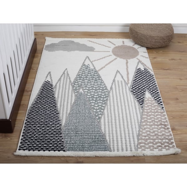 Comfy Mountains 200 x 300 cm Zymta Winter Carpet - Off White / Green / Light Brown / Grey