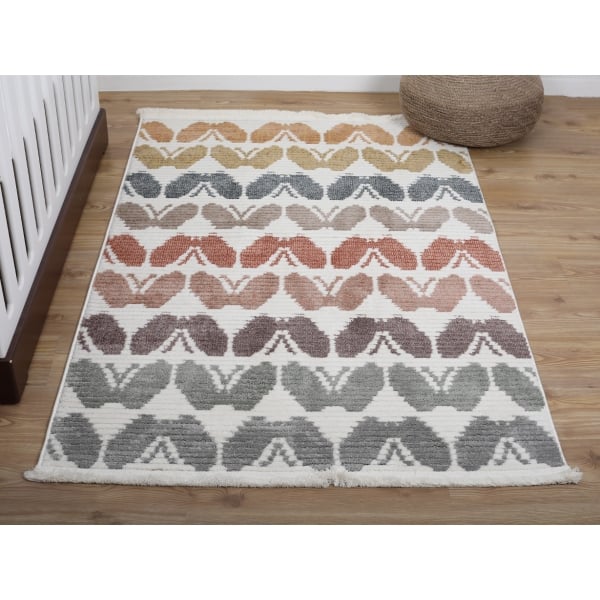 Comfy Butterflies 120 x 180 cm Zymta Winter Carpet - Off White / Brown / Green / Terracotta