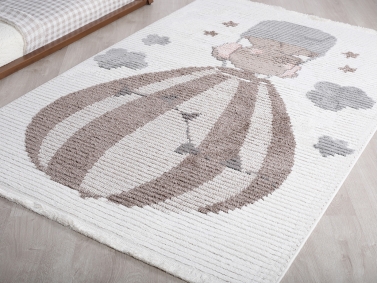 Comfy Flying Elephant 80 x 150 cm Zymta Winter Carpet - Off White / Brown / Grey / Salmon
