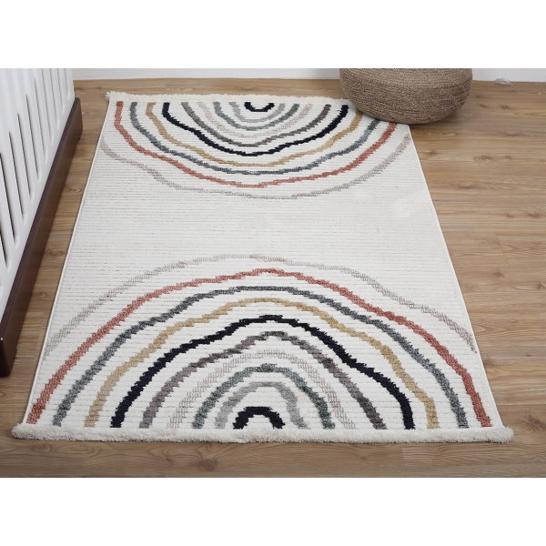 Comfy Arc En Ciel 160 x 230 cm Zymta Winter Carpet - Off White / Light Brown / Terracotta / Yellow
