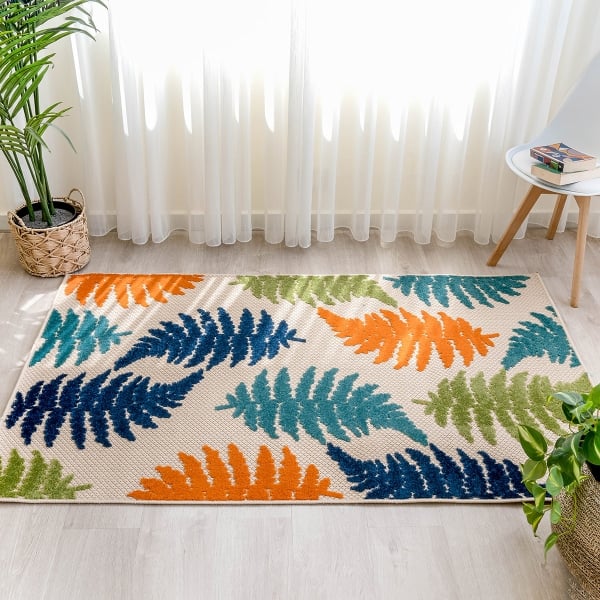 Madagascar Flo 200 x 300 cm Zymta Decorative Carpet - Orange / Beige / Turquoise / Navy Blue