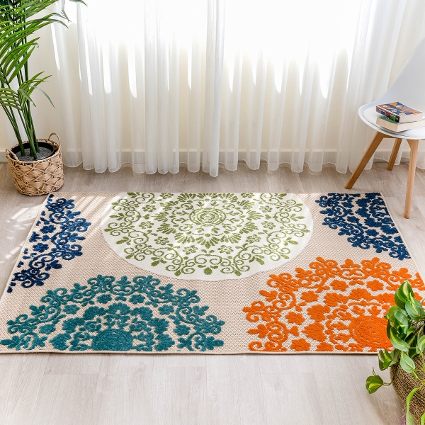 Madagascar Luxi 120 x 180 cm Zymta Decorative Carpet - Green / Beige / Orange / Navy Blue