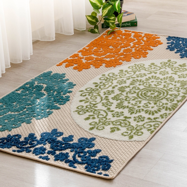 Madagascar Luxi 80 x 150 cm Zymta Decorative Carpet - Green / Beige / Orange / Navy Blue
